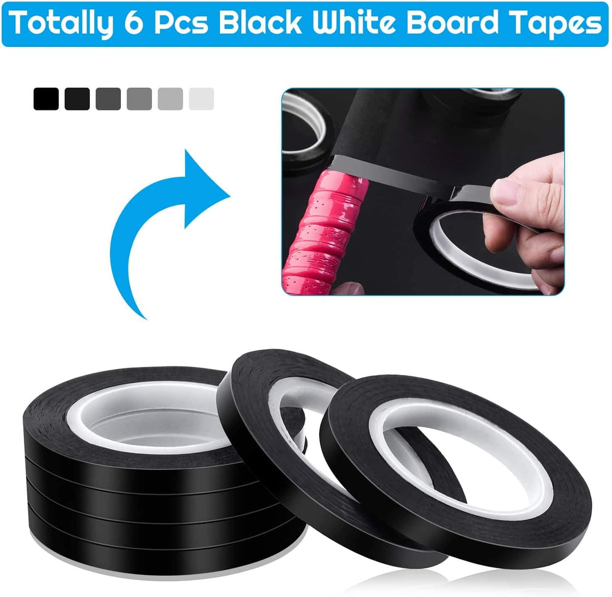 Audab 6 Rolls 1/4 Pinstripe Tape Vinyl Chart /White Board Tape Lines Dry Erase Whiteboard Thin Tape Pinstriping Graphic Grid Marking Tape
