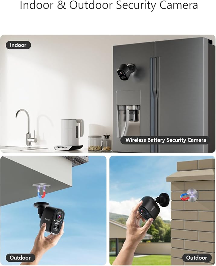 2K Wireless Security Cameras - Outdoor WiFi Security Cameras Color Night Vision, AI/PIR Detection, 2-Way Talk, Cloud/SD, Weatherproof, Battery Powered Outdoor Cameras (Black-2)
