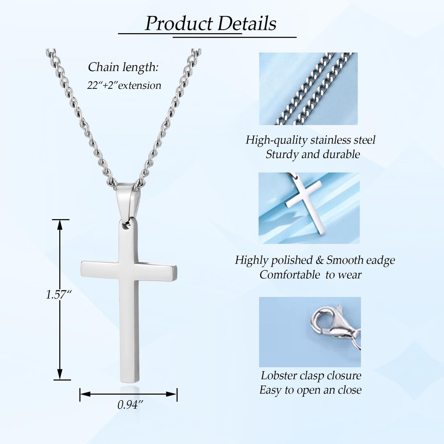 EPIRORA 18th Birthday Gifts for Men Boys, Stainless Steel Chain Silver Cross Necklace Jewelry, 18 Year Old Boy Birthday Gifts for Son Grandson Nephew Brother