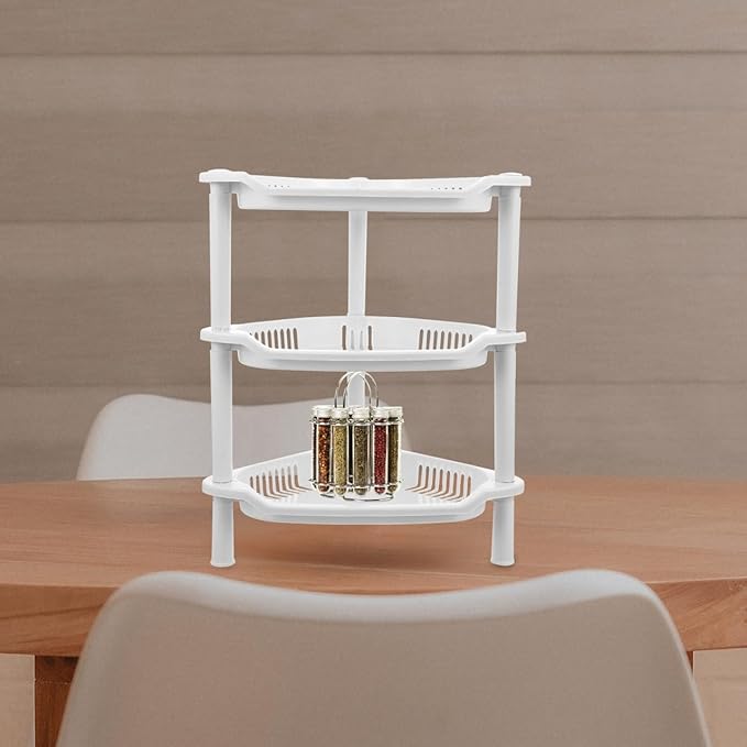 Cabilock 3-Tier Plastic Storage Rack Small Shelves Organizer for Bathroom Kitchen Desk Corner Shelf Stand No-Tool Assembly Compact Space Saving 13.38X11.02X8.26 Inches