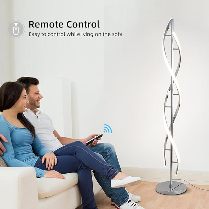 ADISUN 40W LED Modern Floor Lamp Remote Control Dimmable Spiral Floor Lamp Indoor Tall Lamp Floor Lamps for Living Rooms Family Rooms Bedrooms Offices Lighting (Silver)