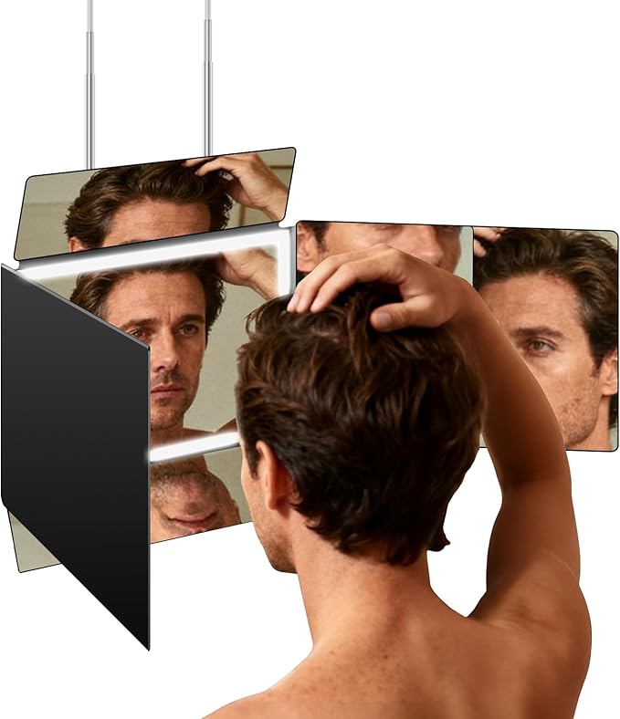 5 Way Mirror for Self Hair Cutting,360 Haircuts Mirror Men for Barber Use Tools,to See Back of Head,Tri Fold with Portable Height Adjustable Telescoping Hooks