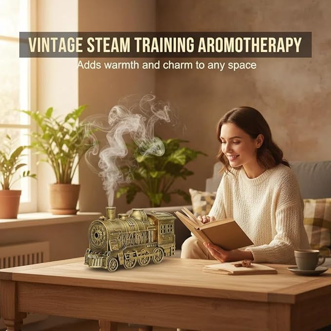 Train Humidifier with Essential Oil Diffuser - 300ML Large Capacity Ultrasonic Dual Mist Output, 4Color LED Night Light with Remote Control, Auto-Off, Ultra Quiet for Bedroom Office Desk (Copper)