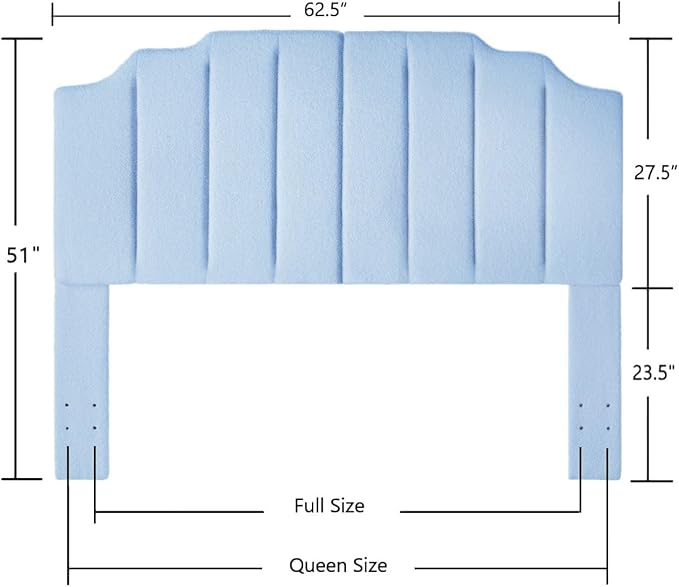 24KF Light Blue Teddy Fabric Tufted for Queen Upholstered Headboard, Modern Vertical Channel Design Full Headboard with Stepped Silhouette Top Edge,6026-Q-Teddy Light Blue