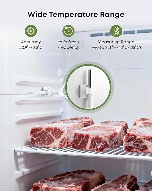 MOCREO WiFi Freezer Thermometer with Alarm, Wireless Refrigerator Temperature Sensor with Remote App Notification, Email Alert, 2 Years Free Data Export, for Home Kitchen Fridge Hot Tub