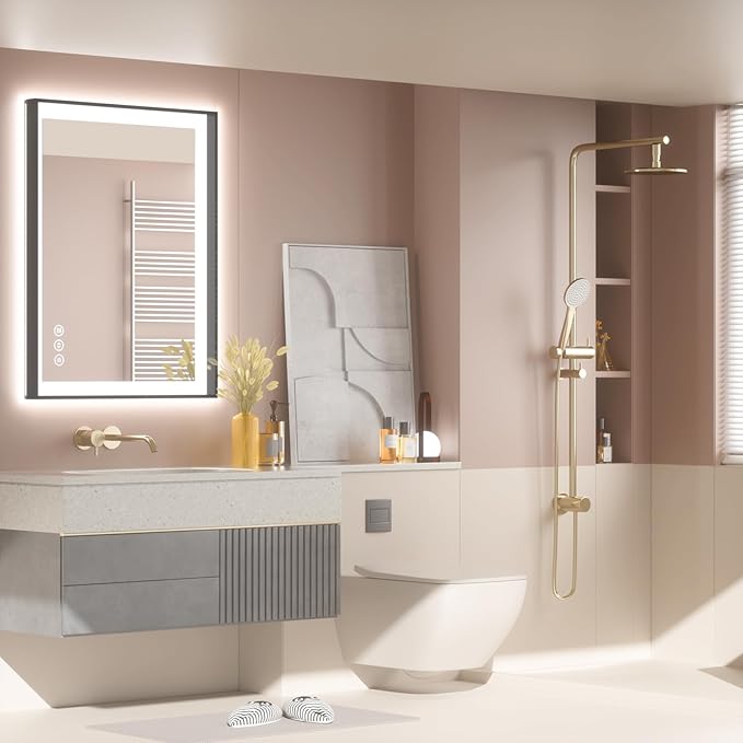 24x32 LED Bathroom Mirror with Lights, Black Aluminum Framed, Backlit + Front Lit, Lighted Bathroom Vanity Mirror for Wall, Anti-Fog, Memory Function, Dimmable, Shatterproof ETL Listed