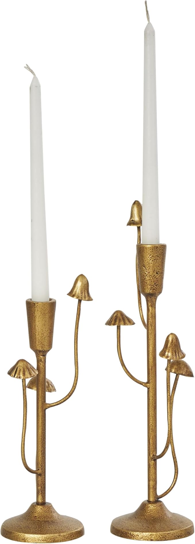 Deco 79 Metal Abstract Decorative Candle Holder Mushroom Inspired Candle Stand, Set of 2 Candlestick Holder 11", 14" H, Gold
