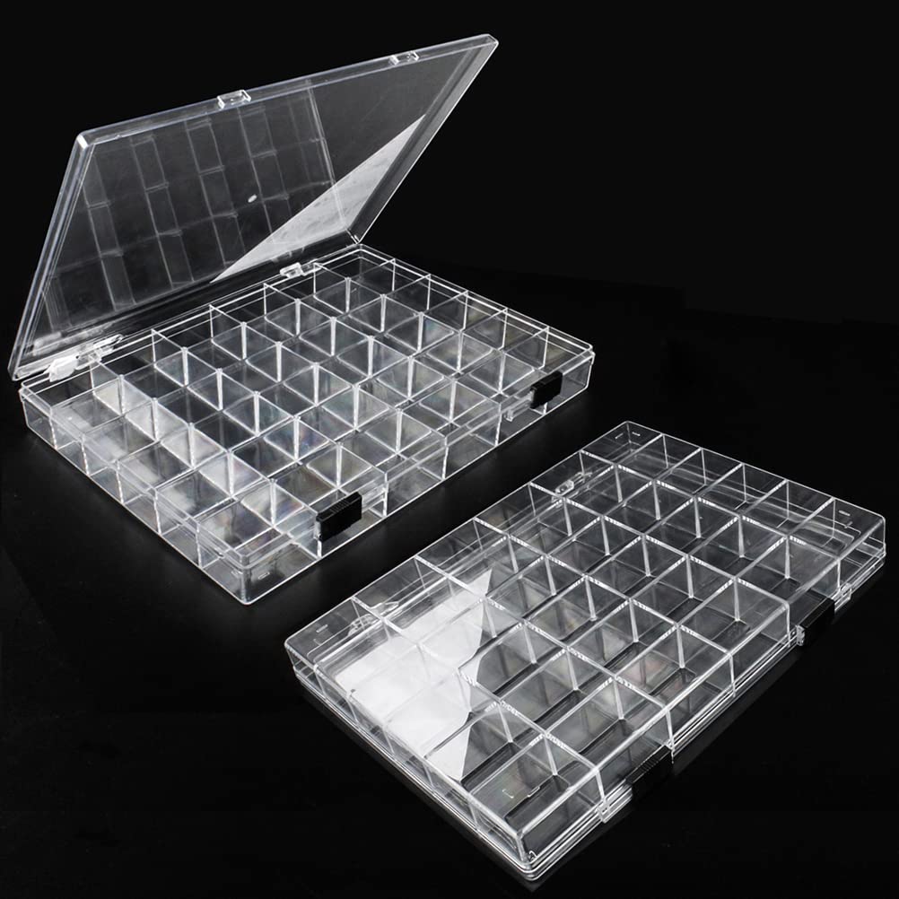 Chemlliy 36 Grids Clear Plastic Organizer Box, Craft Storage Container for Beads Organizer, Art DIY, Crafts Jewelry Storage, Fishing Tackles, Rock Collection, 2 Pack