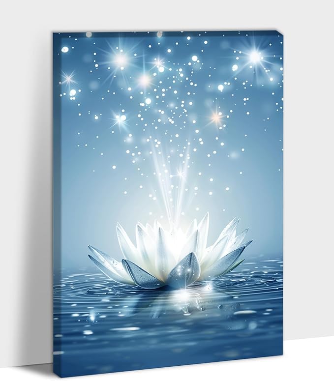 Zen White Lotus Flower Canvas Wall Art, Lotus Floral Pictures Wall Print, Spiritual Water Lily Canvas Prints, Lotus Bloom on Water Poster, Zen Meditation Spiritual Artwork for Yoga Spa Room 24x36 inch
