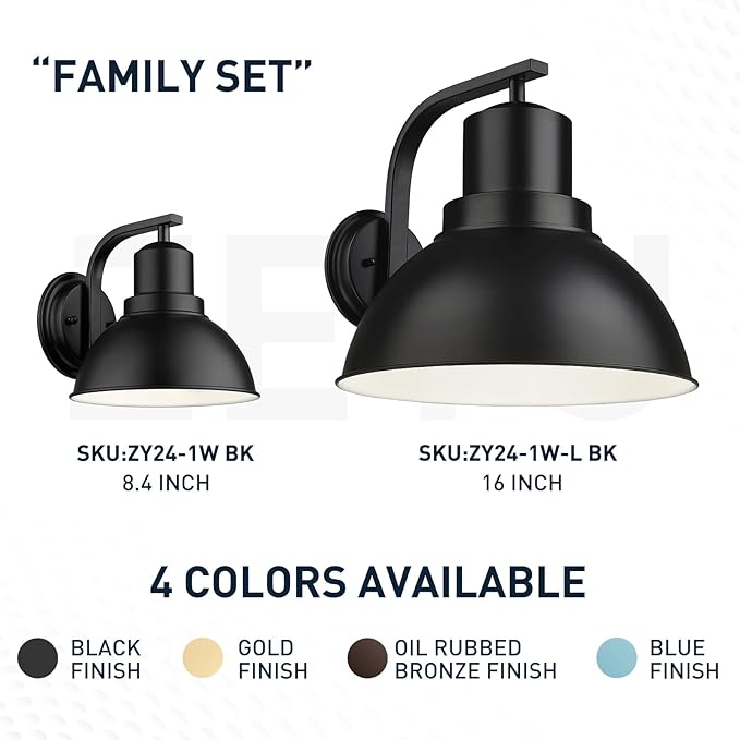 zeyu 16 Inch Black Interior Wall Sconce, Farmhouse Barn Wall Light for Porch Entryway, Metal Dome Shade in Black Finish, ZY24-1W-L BK
