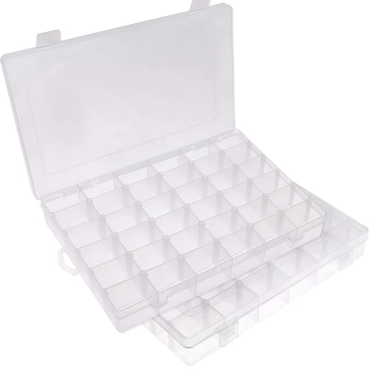 Opret 2 Pack 36 Grids Plastic Storage Box Clear Organizing Containers Craft Organizers and Storage with Adjustable Dividers for Washi Tapes Thread Craft Jewelry Fishing Tackles, Size 10.8×6.8×1.7in