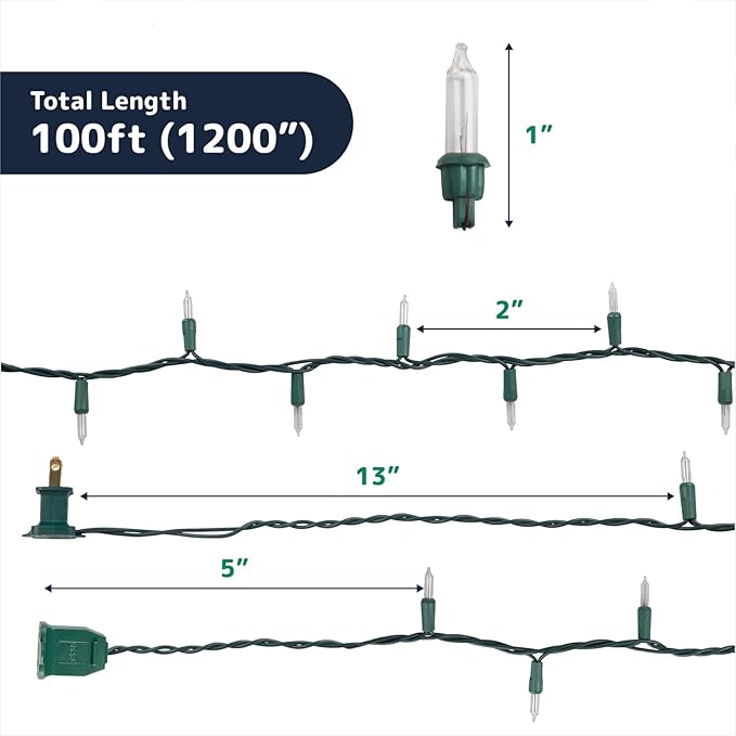 PREXTEX 500 Count Clear Christmas Tree Lights with Green Wire - 100 ft Warm White Twinkle Lights for Indoor or Outdoor Use - Holiday Fairy String Lights for Christmas Trees or Patios