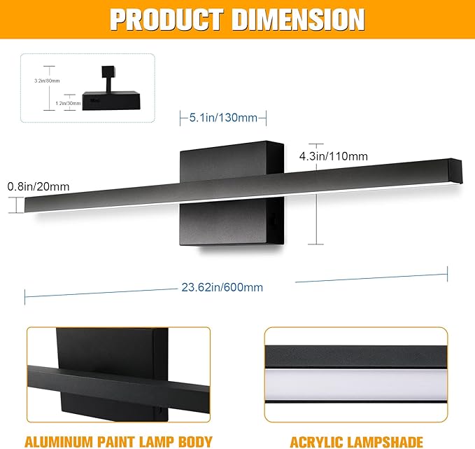 NIORSUN 39.4 inch Black Bathroom Vanity Light, 24W 5CCT Dimmable LED Bathroom Lighting Fixtures Over Mirror, Modern Vanity Lights for Bathrooms Restroom Mirror- ETL Certified