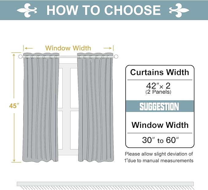 ChrisDowa 100% Blackout Curtains for Bedroom with Black Liner, 2 Thick Layers Total Blackout Thermal Insulated Grommet Small Window Curtains 45 Inch Length 2 Panels Set (Dark Grey, 42 x 45 Inch)