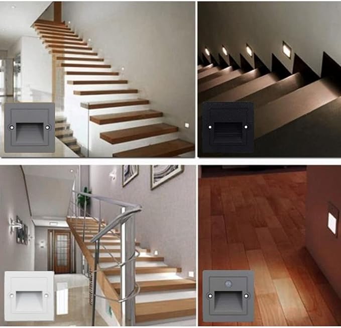 LED Recessed Step Wall Sconce,3W Indoor Outdoor Stairs Light IP65 Waterproof Human Body Induction Wall Lamp Corridor Night Light 85Mm85Mm,B,Induction