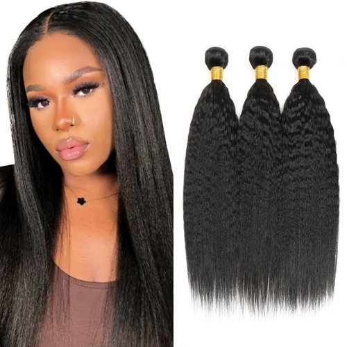 Natural Black Kinky Straight Bundles Human Hair Yaki Bundle 20 22 24 inch Brazilian Remy Yaki Straight Human Hair Bundle