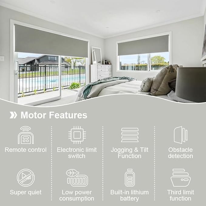 Motorized Roller Shade Kit for 1.5" Tube (38mm), Rechargeable Battery Electric Blinds Motor with Remote, High Torque 1.1N.m/2N.m, Wireless Retrofit for Window Shades, 2800mAh (2.0N.m Torque)