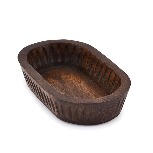 Samhita Mango Wood Decorative Bowls for Home Décor, Decorative Long Wooden Bowl for Table Centerpiece (10" x 6"" x 2"")"