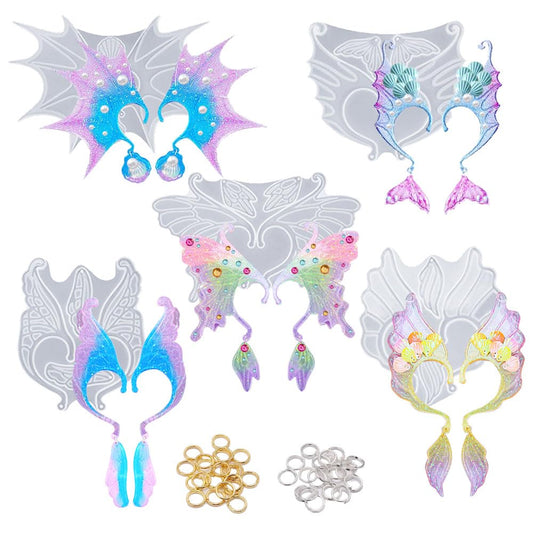 BIGEBO 5 Set Ear Cuffs Resin Molds, Butterfly Shaped Elf Ear Clip Silicone Mold Earring Resin Molds for DIY Handicraft Earring Jewellery Decor