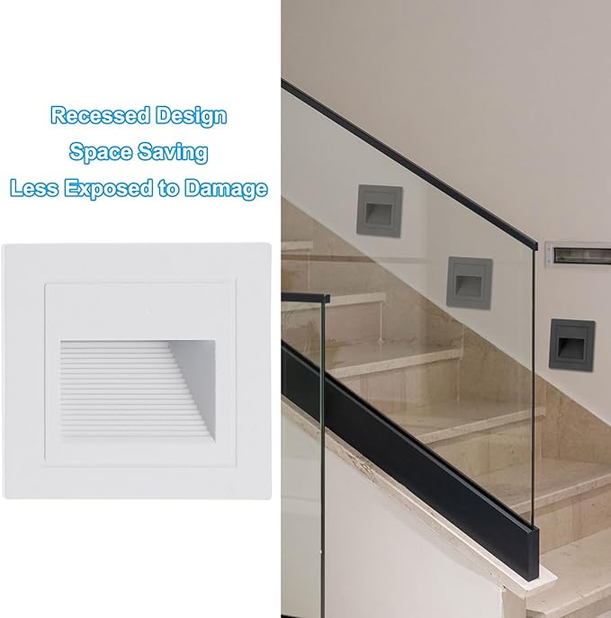 PATIKIL 4000K LED Step Light, 4 Pack 3W 120V Recessed Stair Light Aluminum Waterproof 105lm Warm White Stairway Lights Indoor Outdoor, White Shell