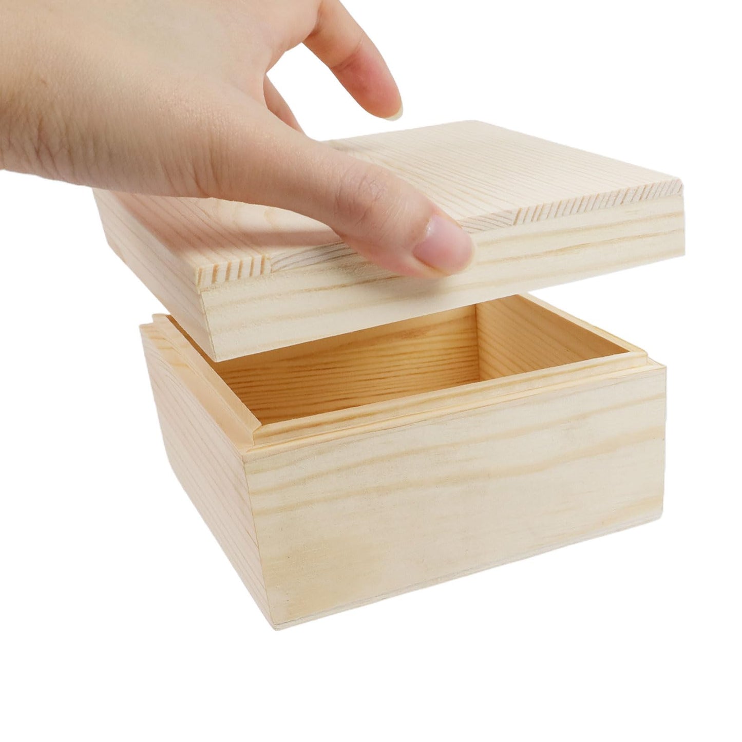 MY MIRONEY 2Pcs Wooden Unfinished Storage Box with Top Lid 4.72" x 4.72"" Square Wooden Pine Box DIY Craft Stash Boxes Gift Box for Arts Hobbies and Home Storage"