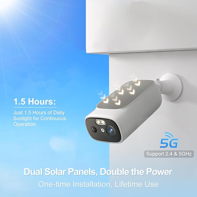 5G WiFi Security Cameras Wireless Outdoor, 5G Security Camera for Home Security, AI Motion Detection, Color Night Vision, SD Card/Cloud Storage, Waterproof, Compatible with Alexa/Google Home