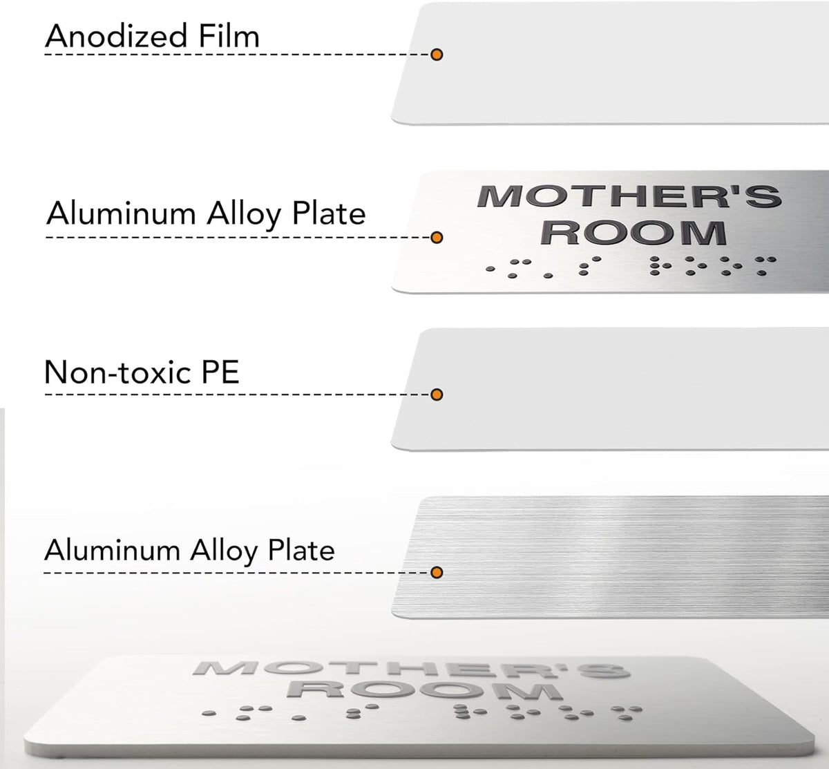Elevator Room Signs for Business and Office Sign, ADA Signs with Raised Text & Grade 2 Braille, Easy Installation with Adhesive Pad – Brushed Aluminum/Silver