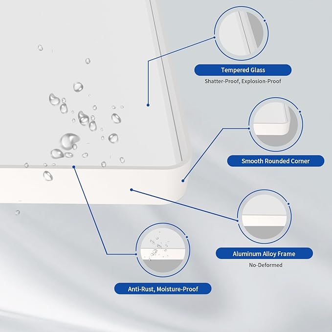 WEER White Bathroom Mirror 55X30 Inch, Rounded Rectangle White Metal Frame Mirror, Matte White Bathroom Vanity Mirror with Tempered Glass, Anti-Rust, Hangs Horizontally or Vertically