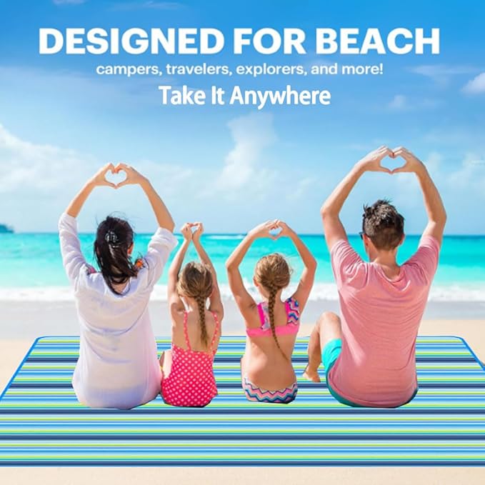 Extra Large Beach Blanket Outdoor Picnic Blankets, Foldable Waterproof Sand Free Beach Mats Picnic Mat for Festival BBQ Park Grass Lawn Camping Hiking Travel Concerts (Blue 2, 80x60 in)