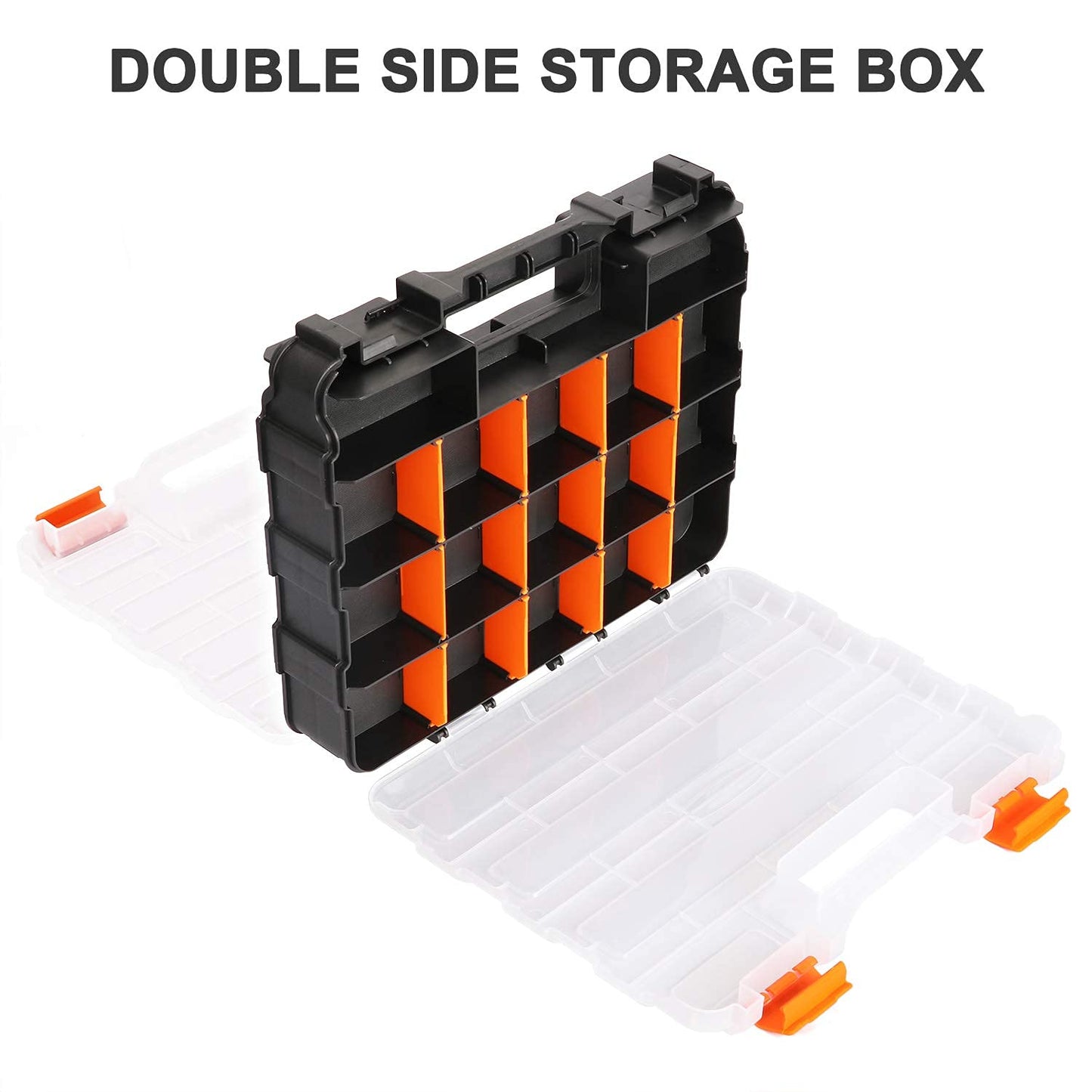 Mayouko Double Side Tools Organizer, Customizable Removable Plastic Dividers, Hardware Box Storage, Excellent for Screws,Nuts,Small Parts, 34-Compartment, Black/Orange,12.6"L x 10.6""W x 3.2""H"
