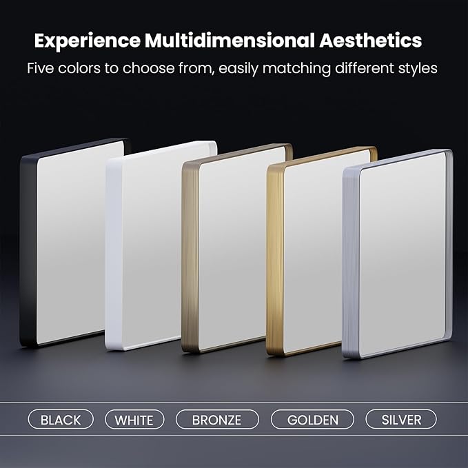 Gold Bathroom Mirror, 55x36 Inch Brushed Gold Metal Frame Mirror for Wall, Rounded Rectangle Bathroom Vanity Mirror, Tempered Glass, Anti-Rust, Horizontal/Vertical