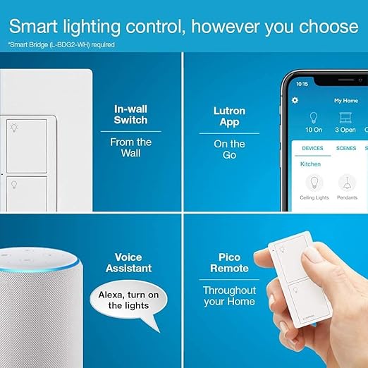 Lutron Caseta Original Smart Light Switch (Lutron Smart Hub Required), for Home, LED Lights, and Fans, 6 Amp, Single-Pole/3-Way, Neutral Required, PD-6ANS-BL, Black