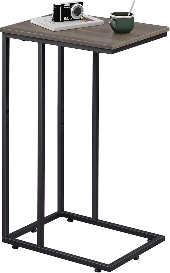 WLIVE Small Side Table, C Shaped End Table for Couch, Sofa and Bed, Tv Tray Table That Slides Under for Living Room, Bedroom, Bedside, Gray and Black