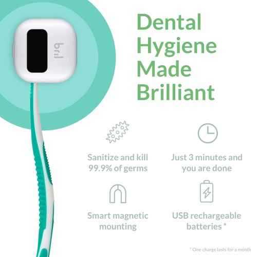 Bril UV-C Toothbrush Sanitizer, Portable Cleaner, Travel Cover, Rechargeable Holder, and Case for Any Size Toothbrush, Navy and White (3 Pack)