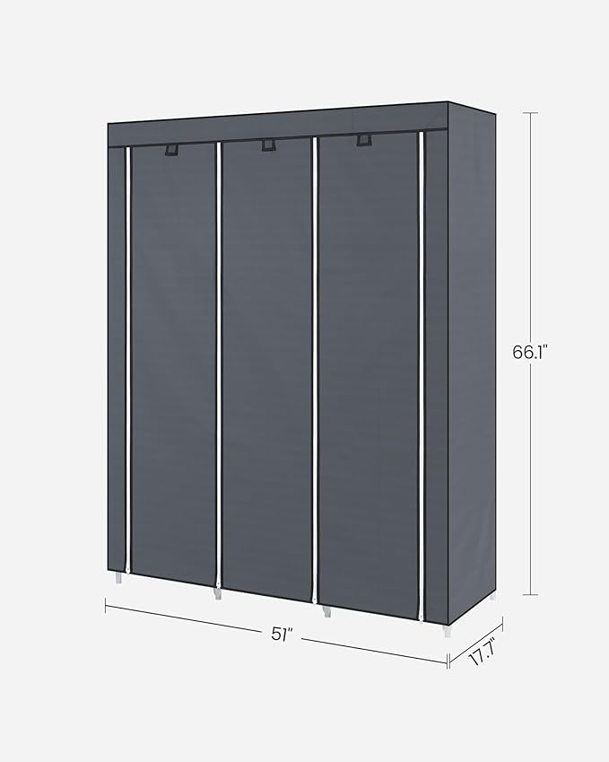 SONGMICS Portable Closet, Clothes Storage Organizer with 10 Shelves, 1 Clothes Hanging Rail, Non-Woven Fabric Closet, Metal Frame, 51 x 17.7 x 66.1 Inches, Grey URYG93G