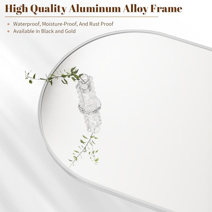 BEAUTYPEAK 26"x38" Arch Bathroom Mirror, Wall Mounted Vanity Metal Frame Mirror for Bedroom, Entryway, Living Room, Silver