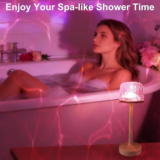 Waterproof Shower Lamp Cordless, Rechargeable Shower Light with 16 Color Ocean Wave Lights Projector, Rechargeable Bathroom Lamp with Touch & Remote Control,Spa-Like Mood Light for Bathtub/Shower