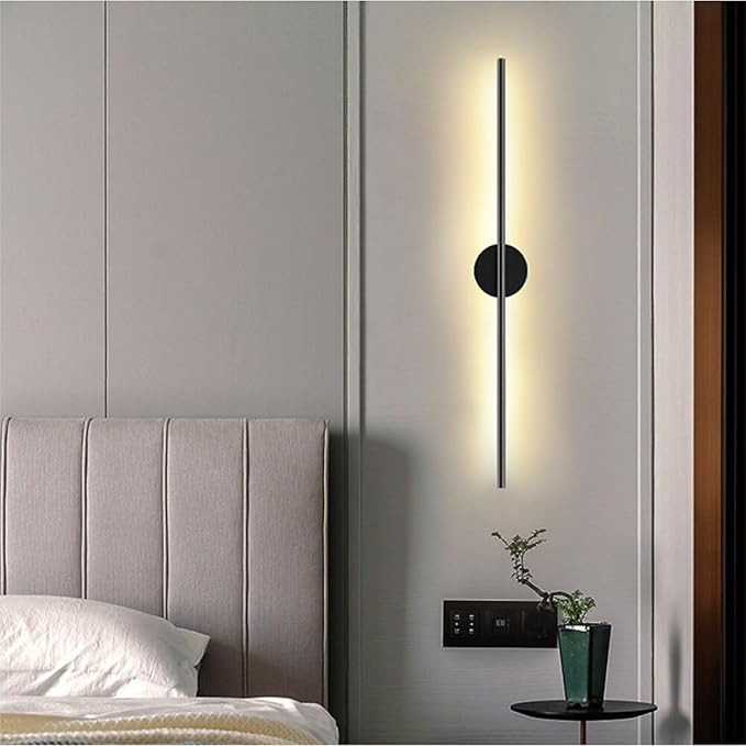 Indoor Long Wall Light Modern LED Minimalist Sconce with Motion Sensor Interior Acrylic Black Lamp Inside Fixtures Living Room Bathroom Front Door Bedroom