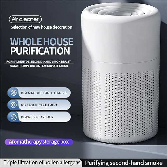 HomeBeyond HEPA Air Purifier for Bedroom with Aromatherapy Sink, 3-in-1 Filter for Pet Hair, Dust, Smoke, Portable Desk Filter for Small Room Up to 215 Ft², 360° intake Air & USB Cable, White