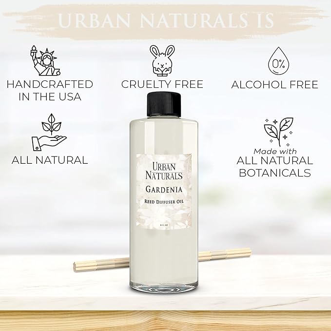 Urban Naturals Reed Diffuser Oil Refill Flower Shop with Violets, Daisies, Green Stems, Hyacinth, Rose 8 oz + Free Reed Sticks, Made in the USA