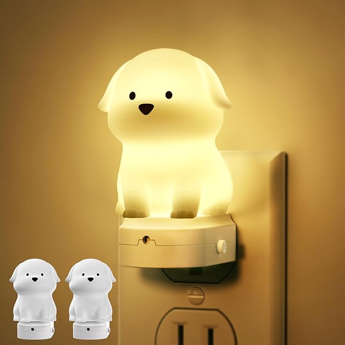 DORESshop LED Night Light for Kids[2 Pack], 3D Cute Puppy Night Lights Plug into Wall with Dusk to Dawn Sensor, RGB+Soft White 3000K Dog Night Light, Christmas Birthday Gift for Kids, Room Decor