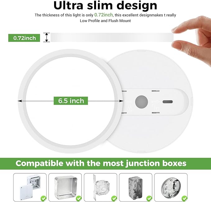 zemty 4Pack Ceiling Light Fixture Flush Mount, 6.5 Inch 12W 1200lm LED Light Fixtures, Adjustable 3000K 4000K 6500K, Modern Recessed Ceiling Lamp for Bathroom Closet Hallway Kitchen