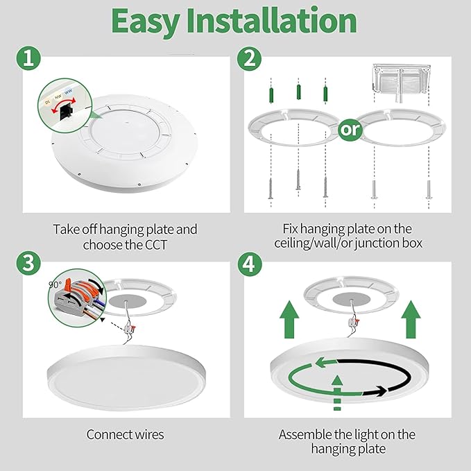 2 Pack 24 Inch Large LED Flush Mount Ceiling Light, 50W,5480LM, 3000K/4000K/6000K CCT Selectable,Black Round Flat Panel Low Profile Ceiling Light Fixtures for Hallway, Kitchen, Bedroom, Laundry Room