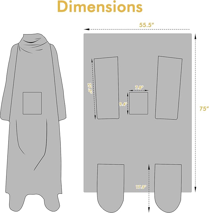 Catalonia Wearable Fleece Blanket with Sleeves and Foot Pockets for Adult Women Men, Micro Plush Comfy Wrap Sleeved Throw Blanket Robe Large, Cheetah
