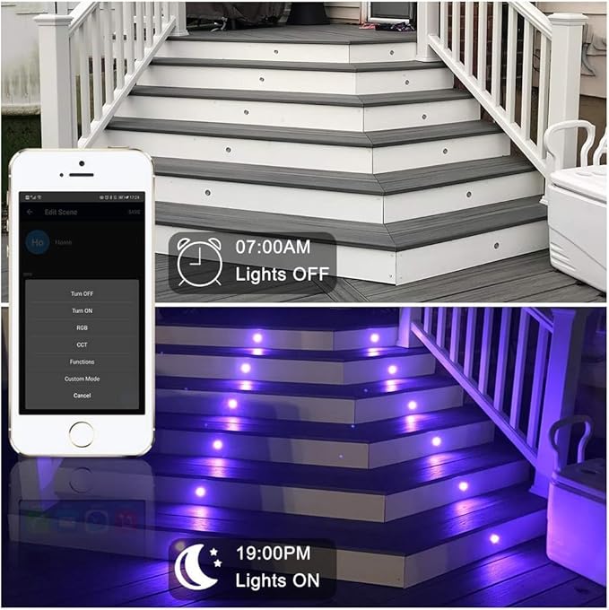 Sumaote LED Recessed Deck Light Kits-10 Pack φ31mm WiFi Bluetooth Smart Control Low Voltage RGBW Deck Lights Outdoor IP67 Waterproof for Steps, Floors, Yard, Path Decor