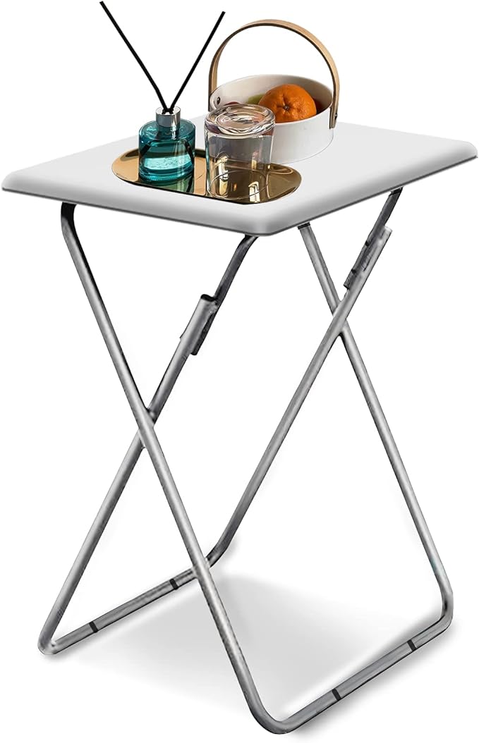 Garden 4 you Portable Folding TV Tray Table TV Dinner Tray with Sturdy MDF,No Assembly Required, 25In(White,1PC)