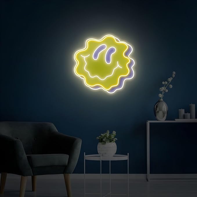 Smile Neon Sign, Dimmable UV Wavy Smiley Led Neon Lights for Wall Decor, Light Up Sign for Bedroom Living Room Studio Cafe Kids Room Creative Space Home Gift USB Powered