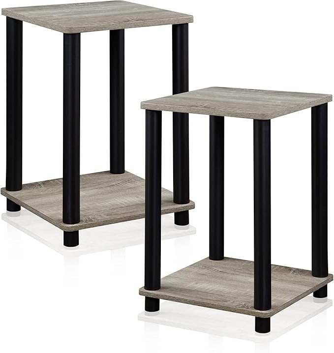 FURINNO Stylish End Table, French Oak Grey/Black,2-Pack (2-99800GYW)