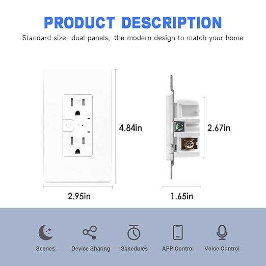 Smart Wall Outlet, Tamper Resistant Outlet Compatible with Alexa and Google Assistant, Remote Control, ETL & FCC Approvel Samrt Receptacle, Requires 2.4 GHz Wi-Fi, No Hub Required, Black