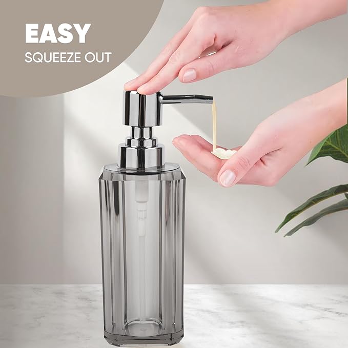 4-Piece Modern Gray Bathroom Accessories Set — Soap Dispenser, Soap Dish, Mouthwash Cup & Toothbrush Holder, Glossy Acrylic with Gray Finish, Vanity Countertop Organizer